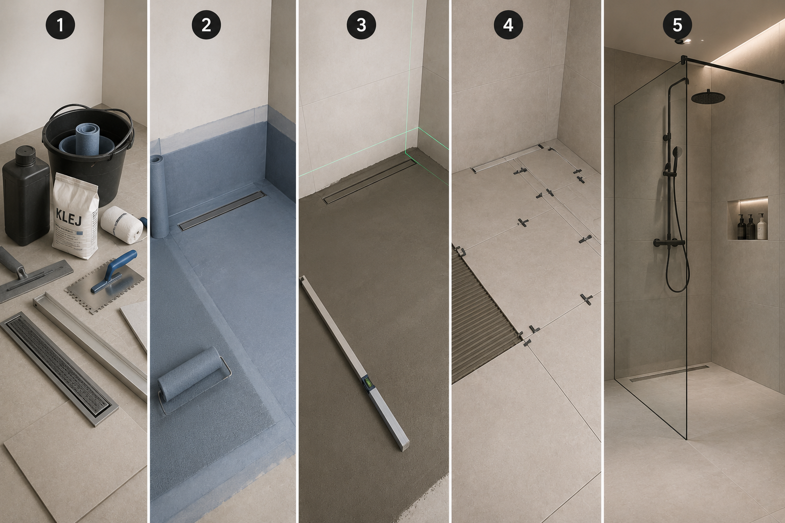 Montaż ścianki prysznicowej szklanej walk-in