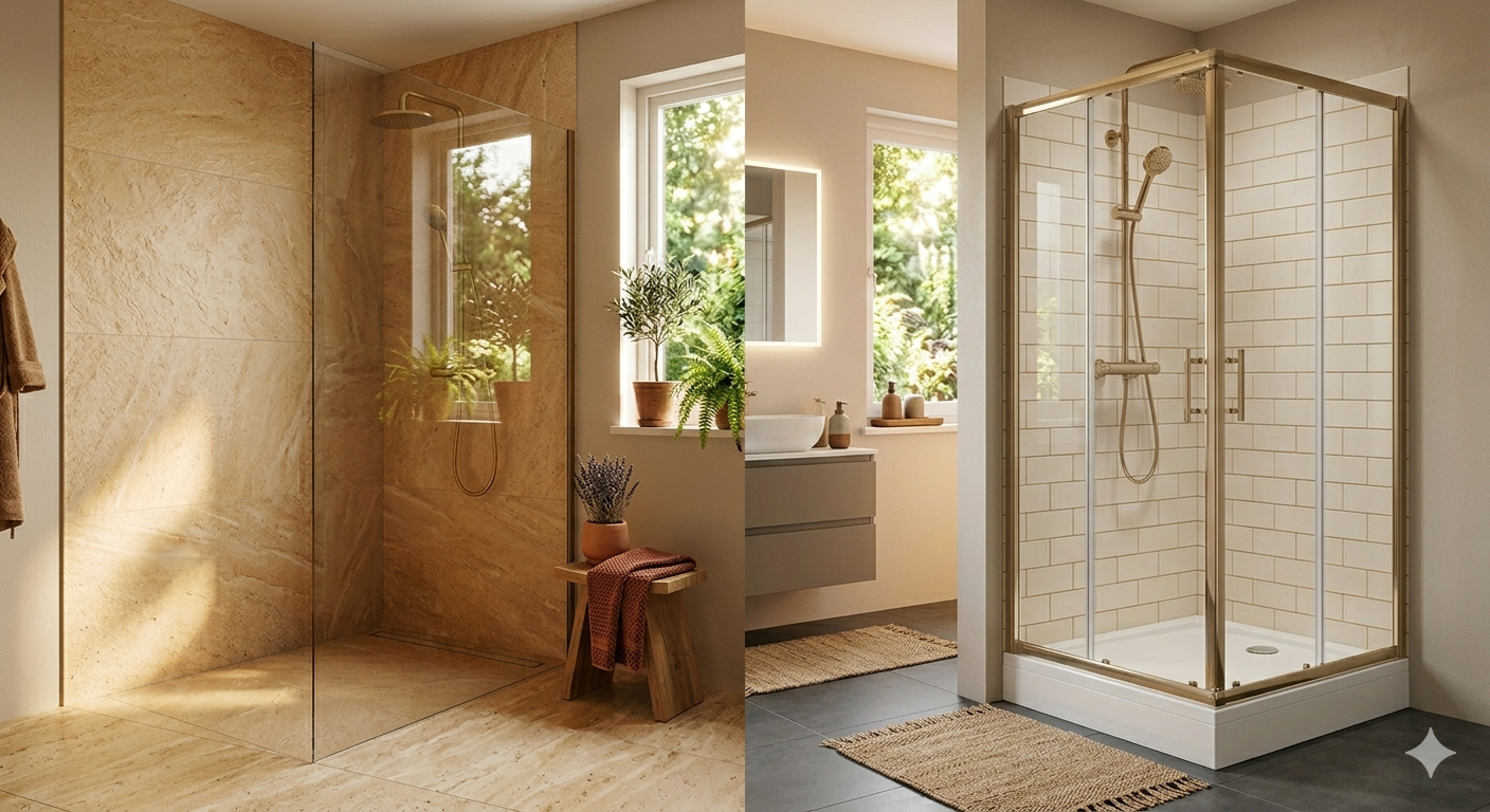 Strefa walk-in w nowoczesnym salonie kąpielowym